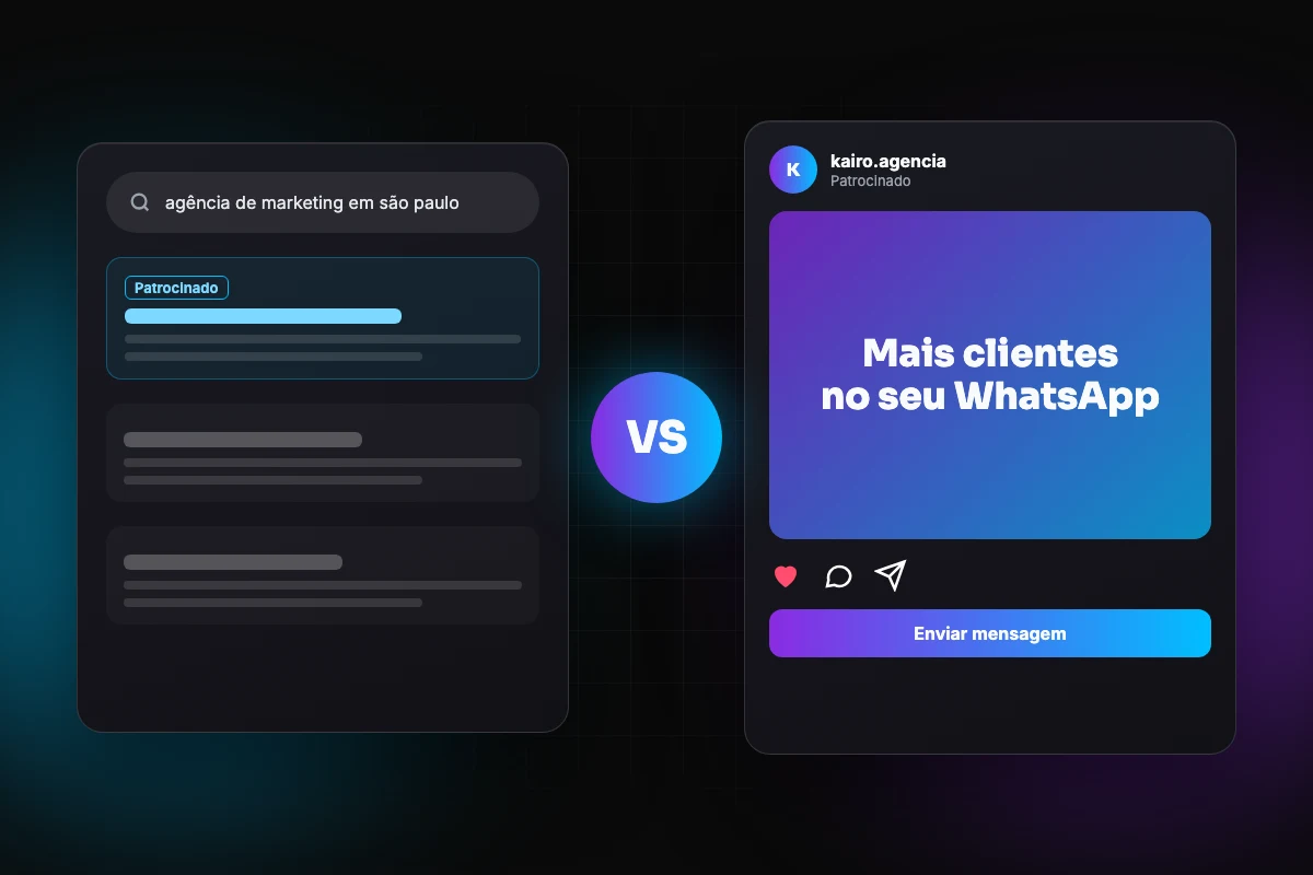 Ilustração comparando um anúncio na busca do Google com um anúncio patrocinado no Instagram