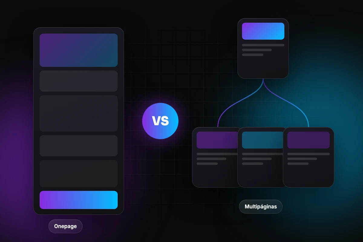 Ilustração comparando um site onepage com a estrutura de um site multipáginas